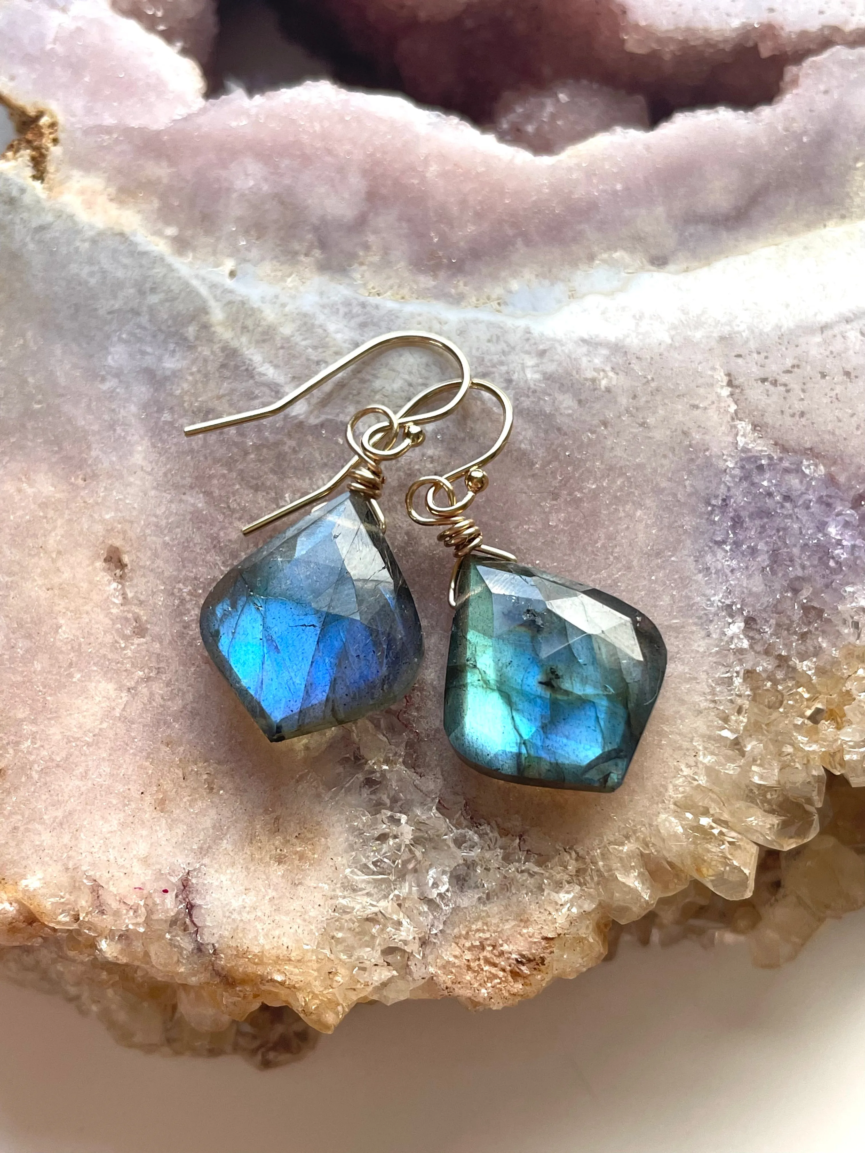 Labradorite Earrings Gold or Silver Dangle Drop Style Boho Bride