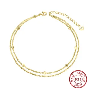 Layered Satellite & Cable Chain Anklets, 2mm (14k Gold Plated | 925 Sterling Silver)