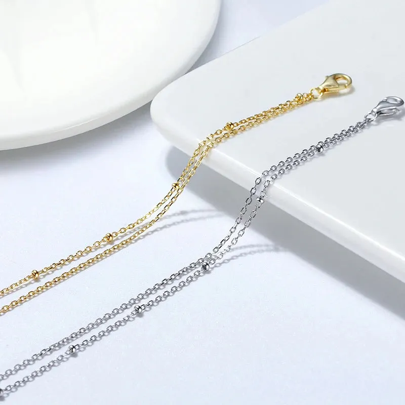 Layered Satellite & Cable Chain Anklets, 2mm (14k Gold Plated | 925 Sterling Silver)