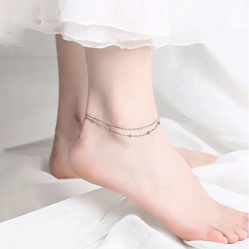 Layered Satellite & Cable Chain Anklets, 2mm (14k Gold Plated | 925 Sterling Silver)