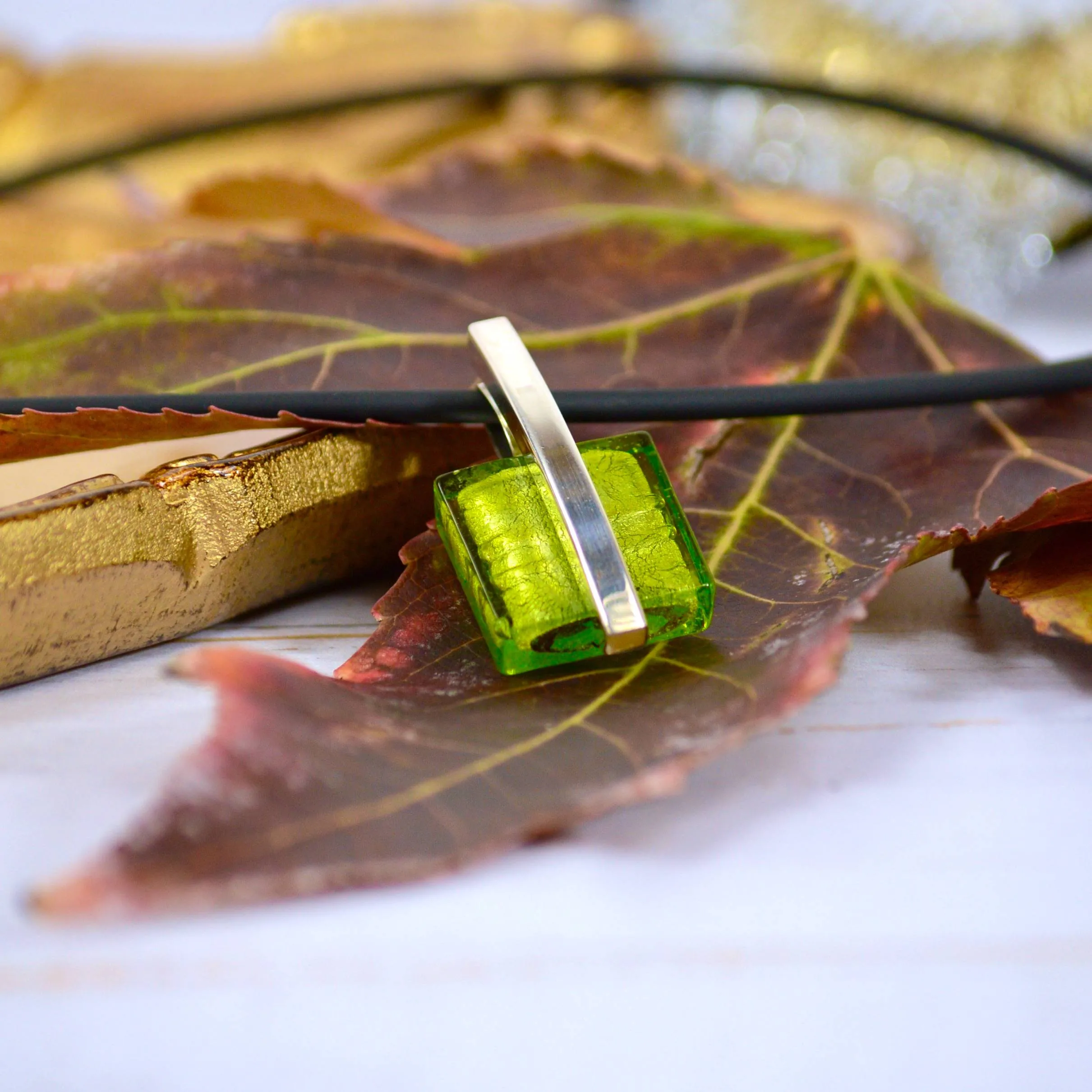 Lime Green Cassandra Necklace, Murano Glass Pendant