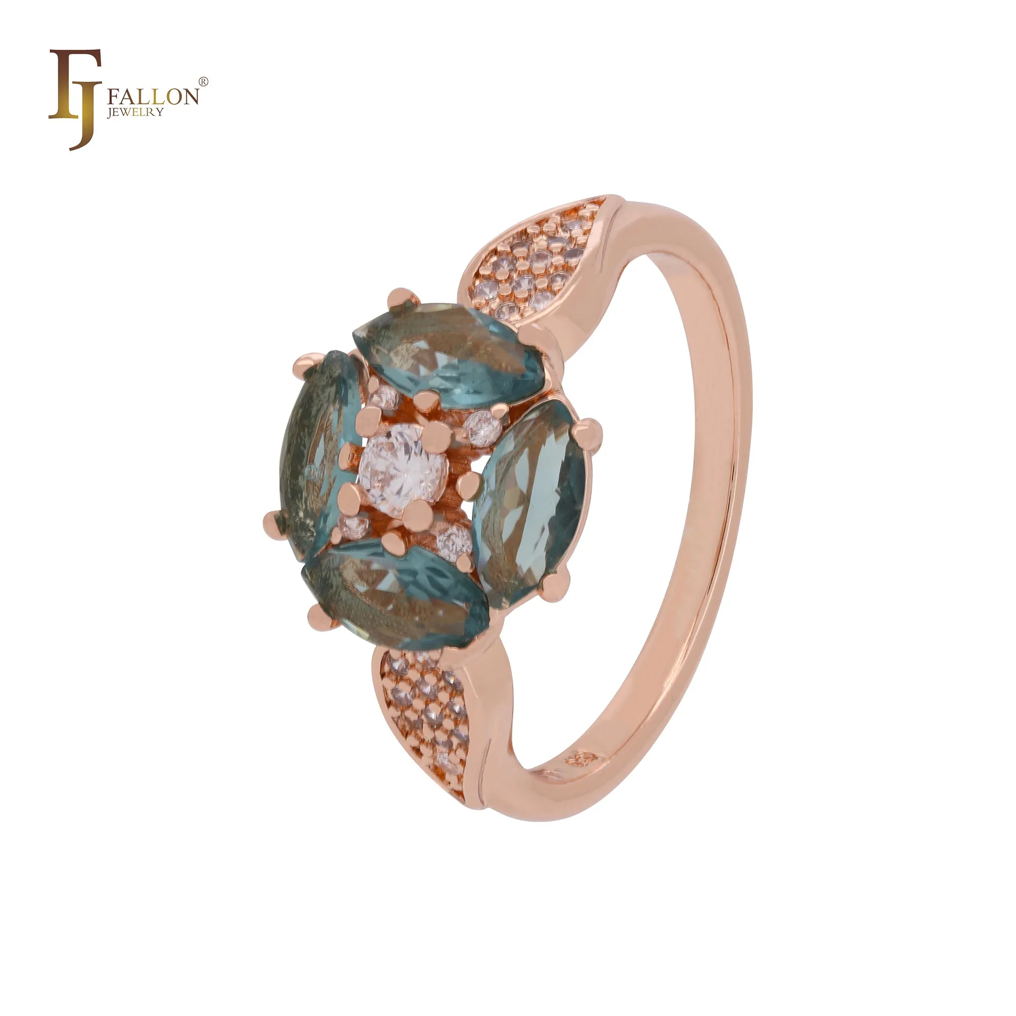 Luxurious cluster deep Apple Green CZs Rose Gold Fashion Rings