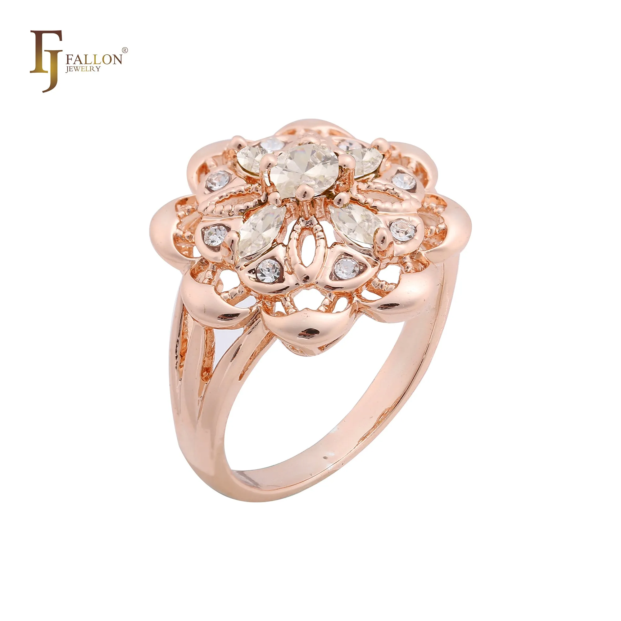 Luxurious cluster flower cz Rose Gold rings