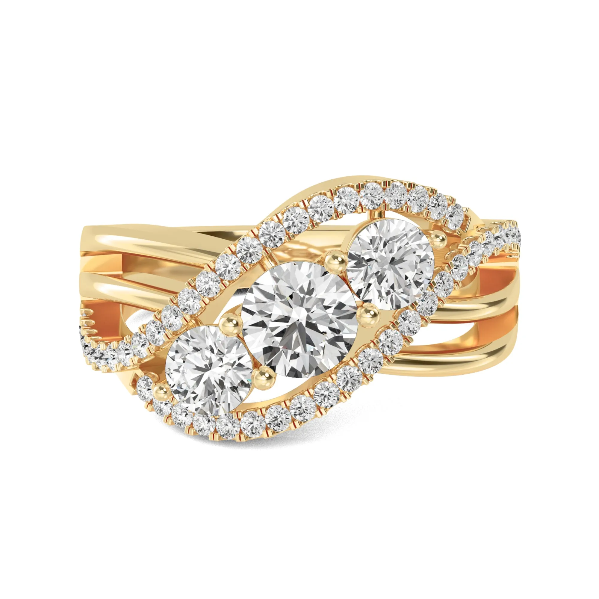 Luxurious Triple Diamond Gold Ring