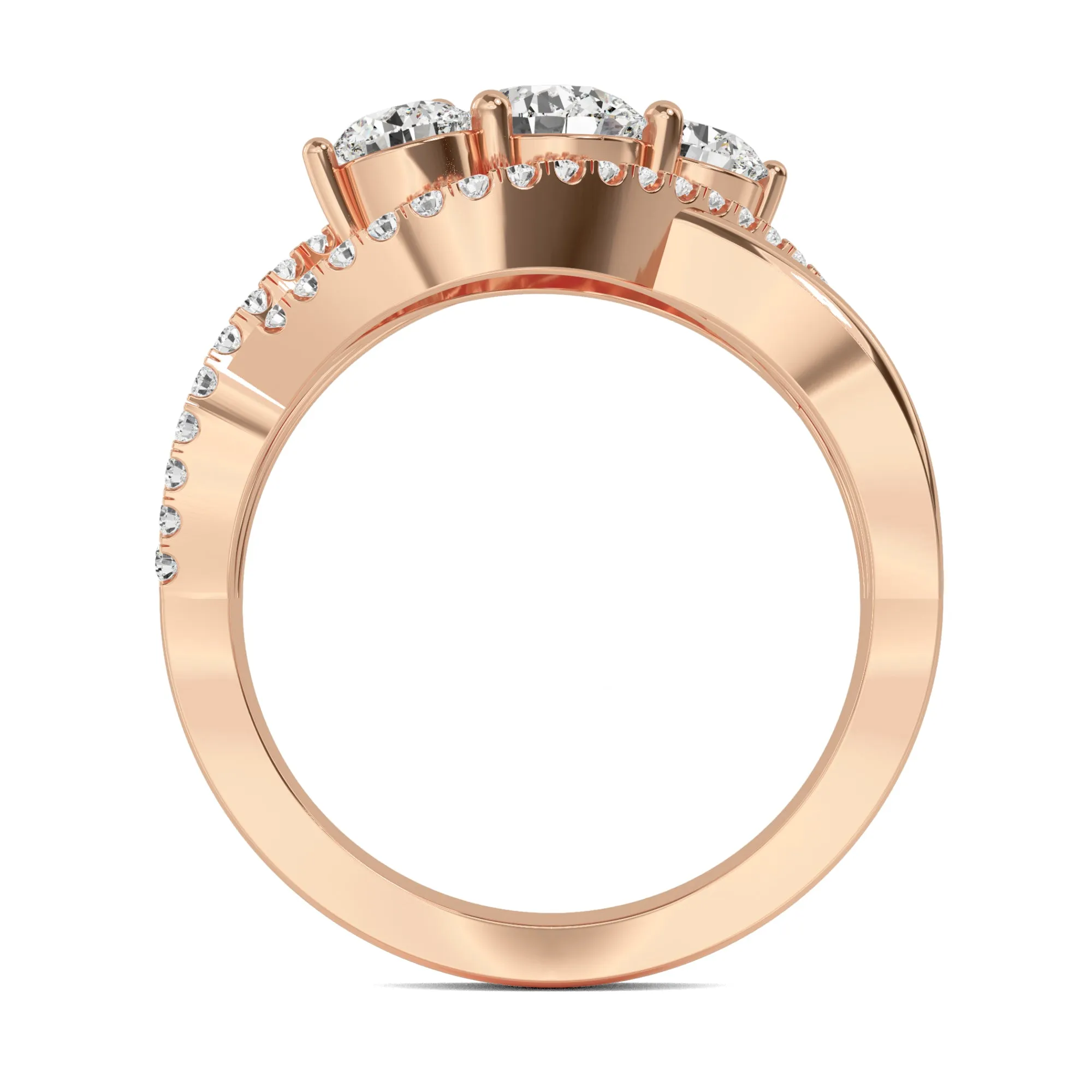 Luxurious Triple Diamond Gold Ring