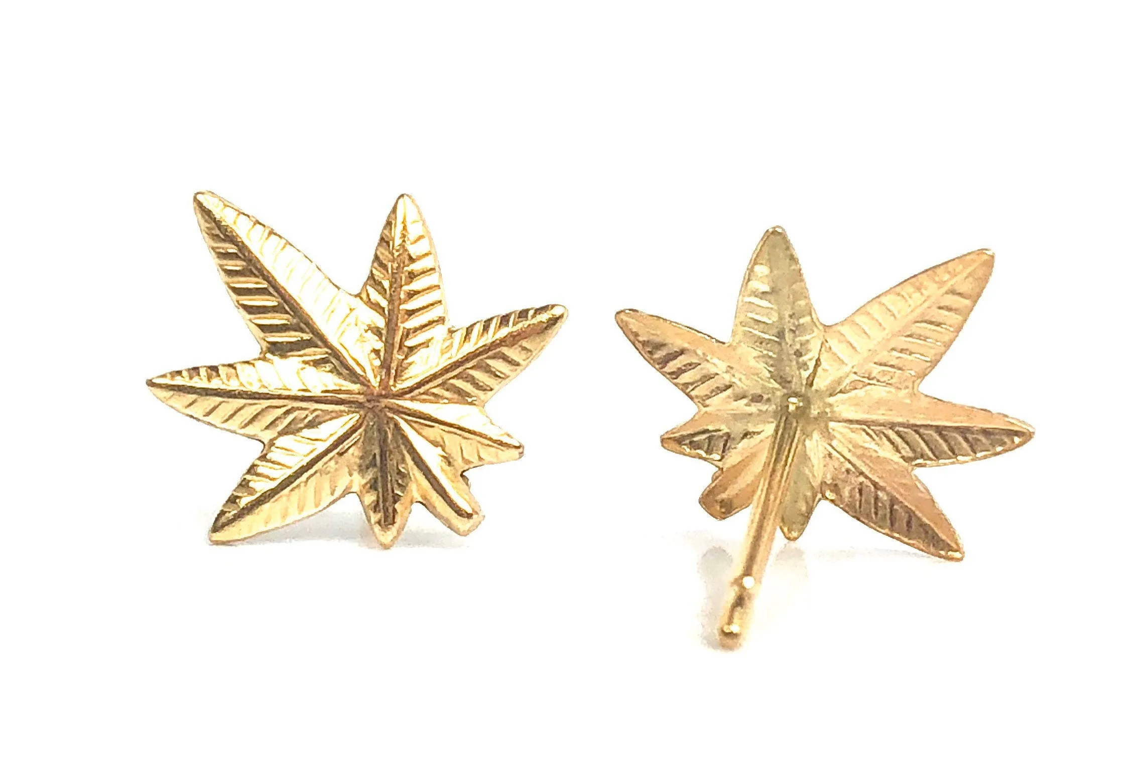 Marijuana leaf earings, 14KGF leaf stud earring, 14K gold filled , Sku #1156-4