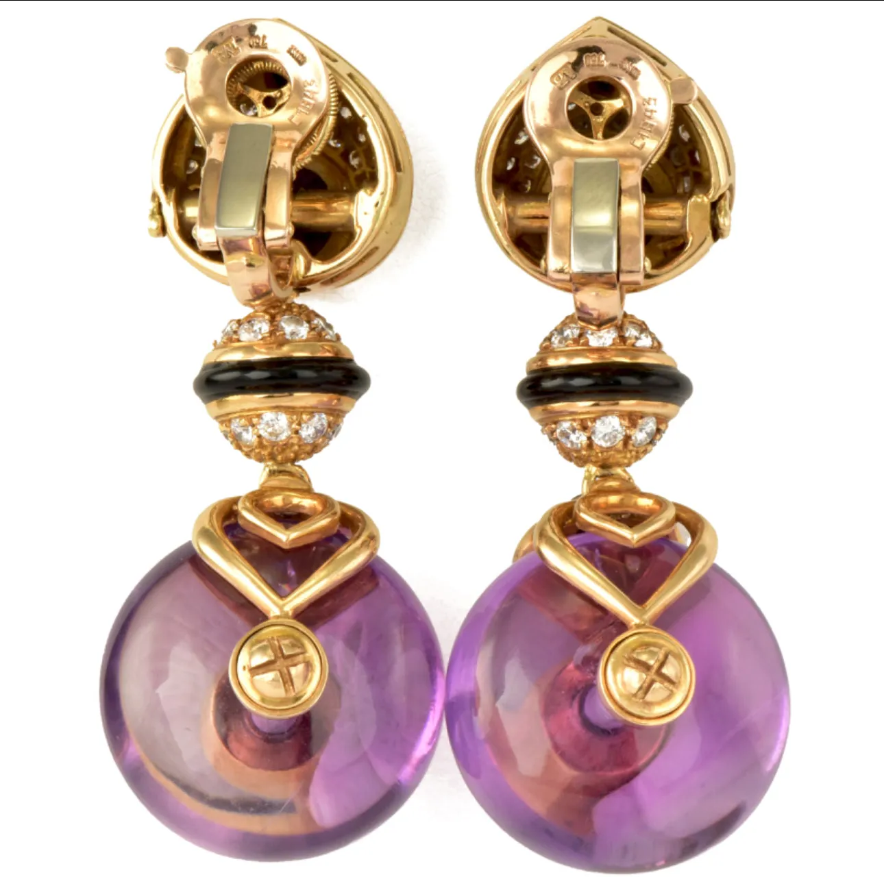 Marina B amethyst diamond onyx Pneu drop Night & Day earrings