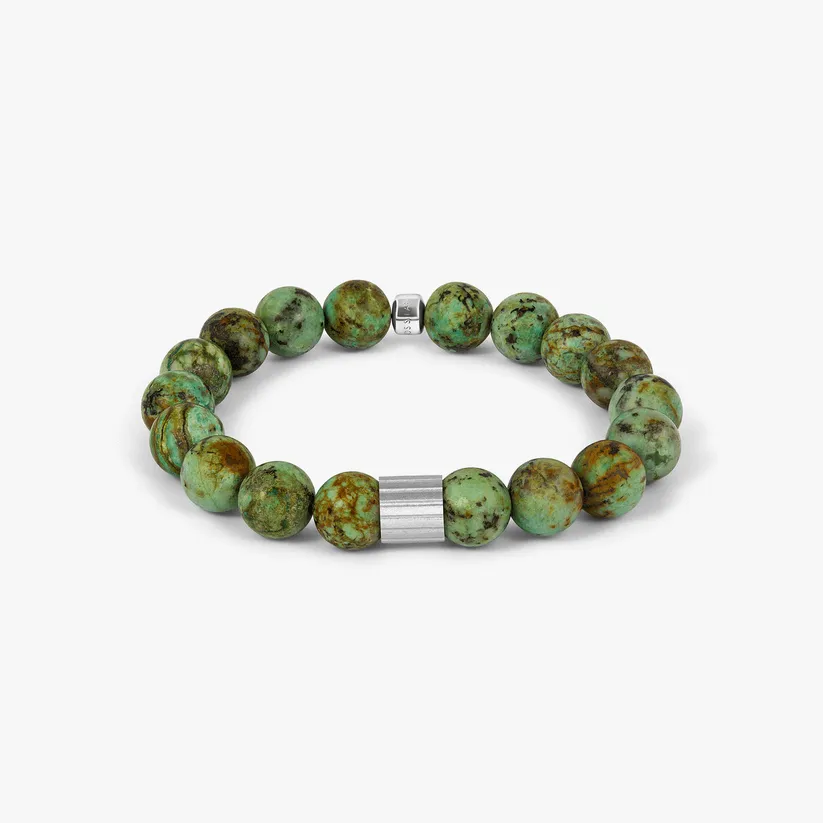 Maxi Pop Beaded Bracelet Rhodium Silver with Green African Turquoise Medium 17.50cm