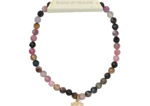 Mini Faceted Stone Stacking Bracelet - Tourmaline/Gold