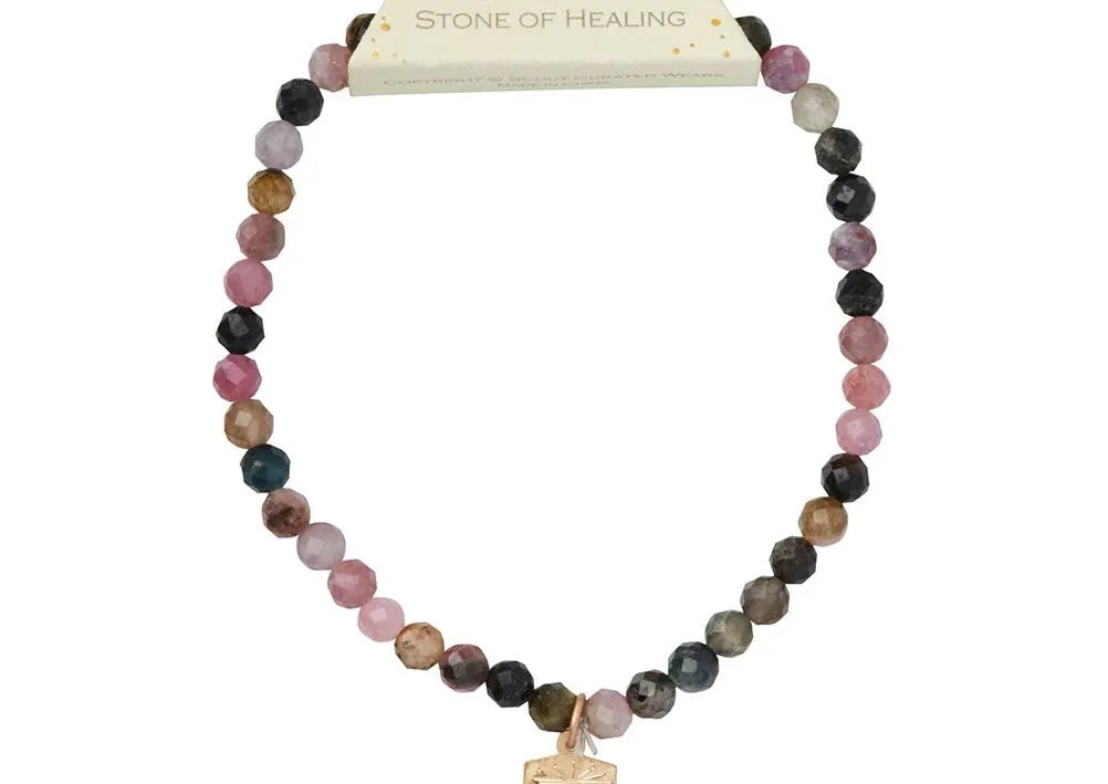 Mini Faceted Stone Stacking Bracelet - Tourmaline/Gold