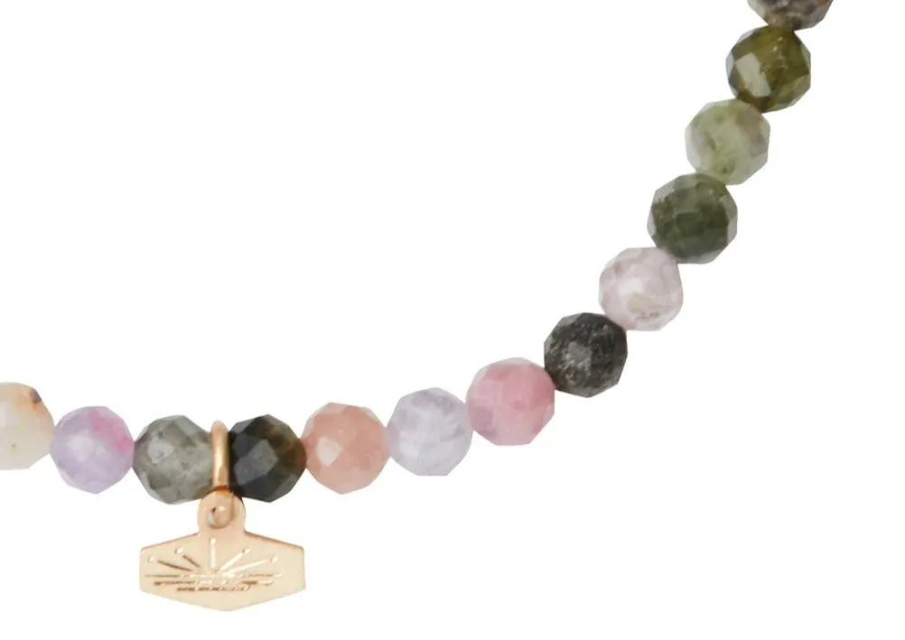 Mini Faceted Stone Stacking Bracelet - Tourmaline/Gold