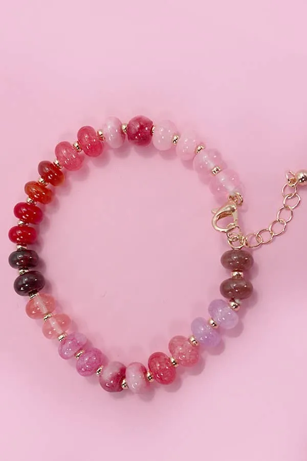 Natural Agate Glass Semi Precious Bead Bracelet