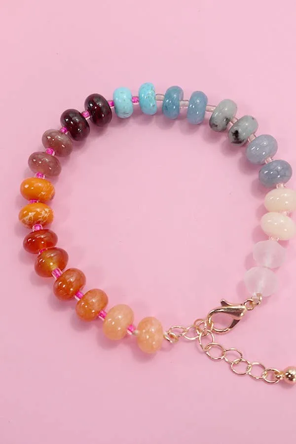 Natural Agate Glass Semi Precious Bead Bracelet