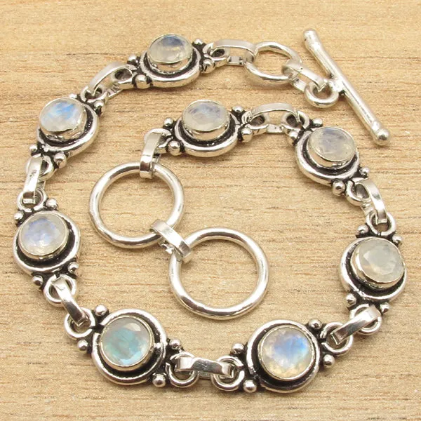 Natural LABRADORITE Silver Plated Bracelet 7 3/4 " 8 Gem Jewelry