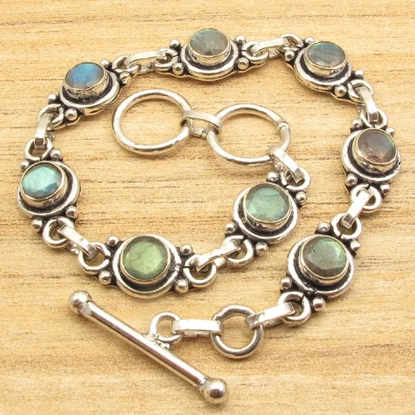 Natural LABRADORITE Silver Plated Bracelet 7 3/4 " 8 Gem Jewelry