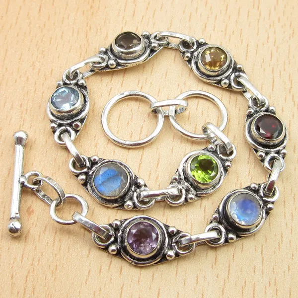 Natural LABRADORITE Silver Plated Bracelet 7 3/4 " 8 Gem Jewelry