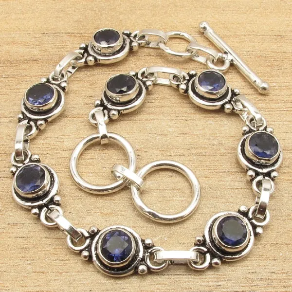 Natural LABRADORITE Silver Plated Bracelet 7 3/4 " 8 Gem Jewelry