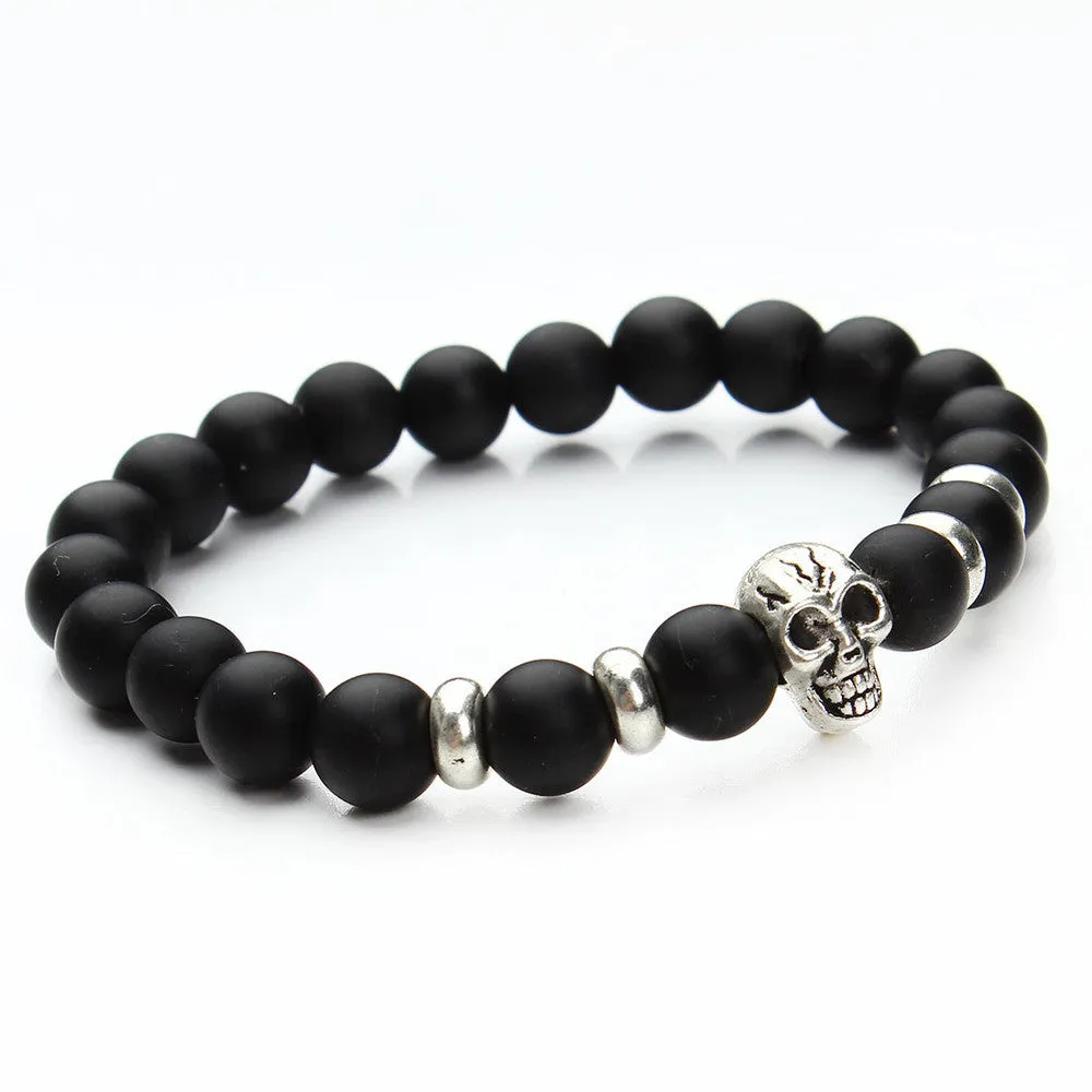 New fashion natural stones skull bracelet Lava stone beads and tiger eye stone beads men bracelet