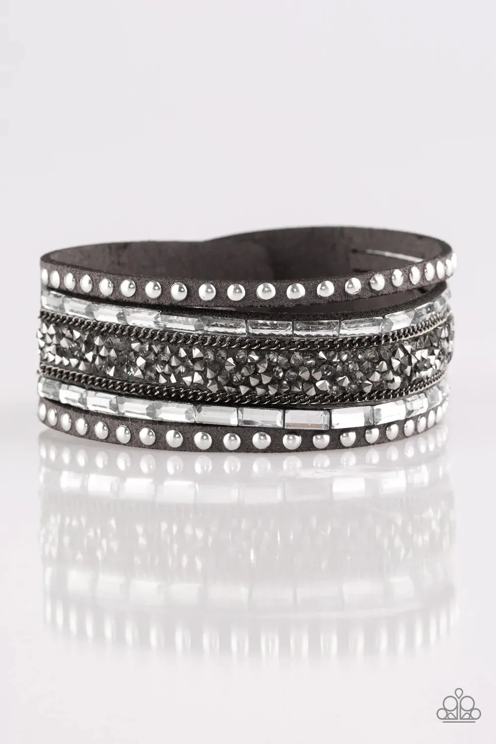 Paparazzi Bracelet ~ Rhinestone Rocker - Silver