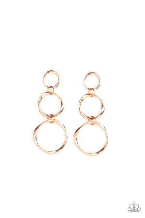 Paparazzi Earring ~ Three Ring Radiance - Copper