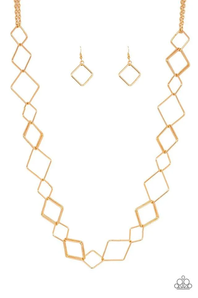 Paparazzi Necklace ~ Backed Into A Corner - Gold