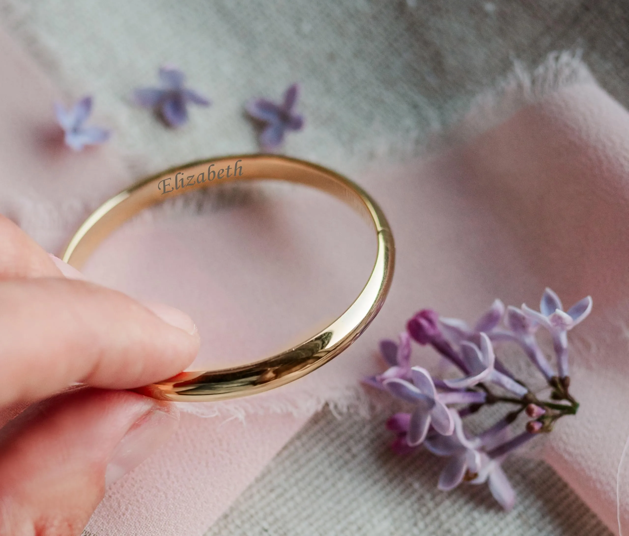 Personalized Children's 14K Gold-Plated Classic Bangle Bracelet, Custom Jewelry with Engraved Name (Child-Medium)