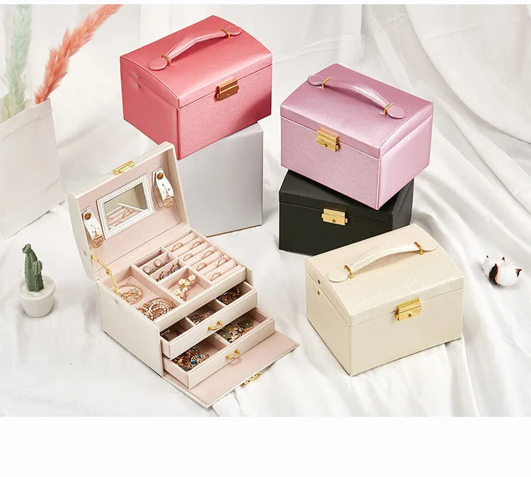 Pink Jewelry Storage Box with Handle - Luxurious Portable Organizer for Accessories