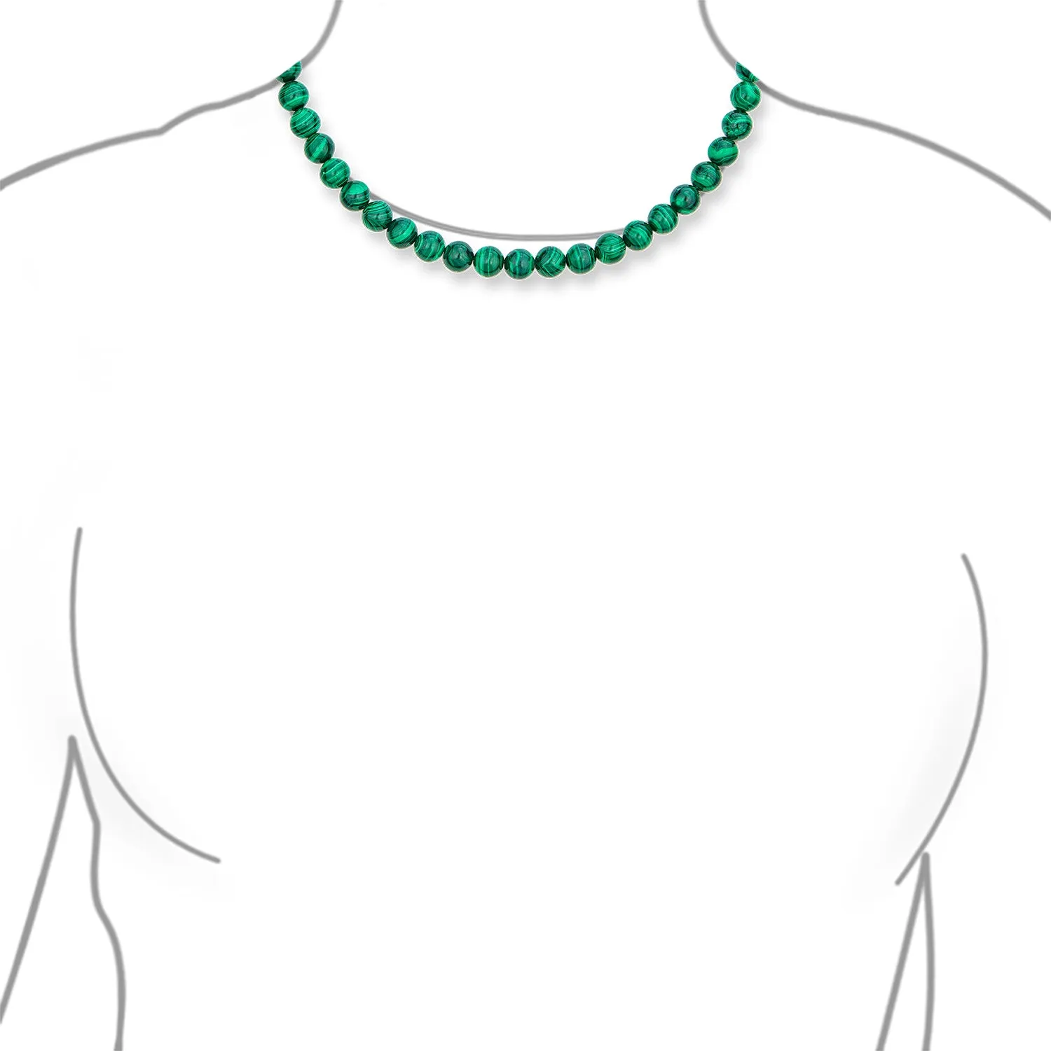 Plain Western Jewelry Green Malachite Bead Strand Necklace with Silver Clasp