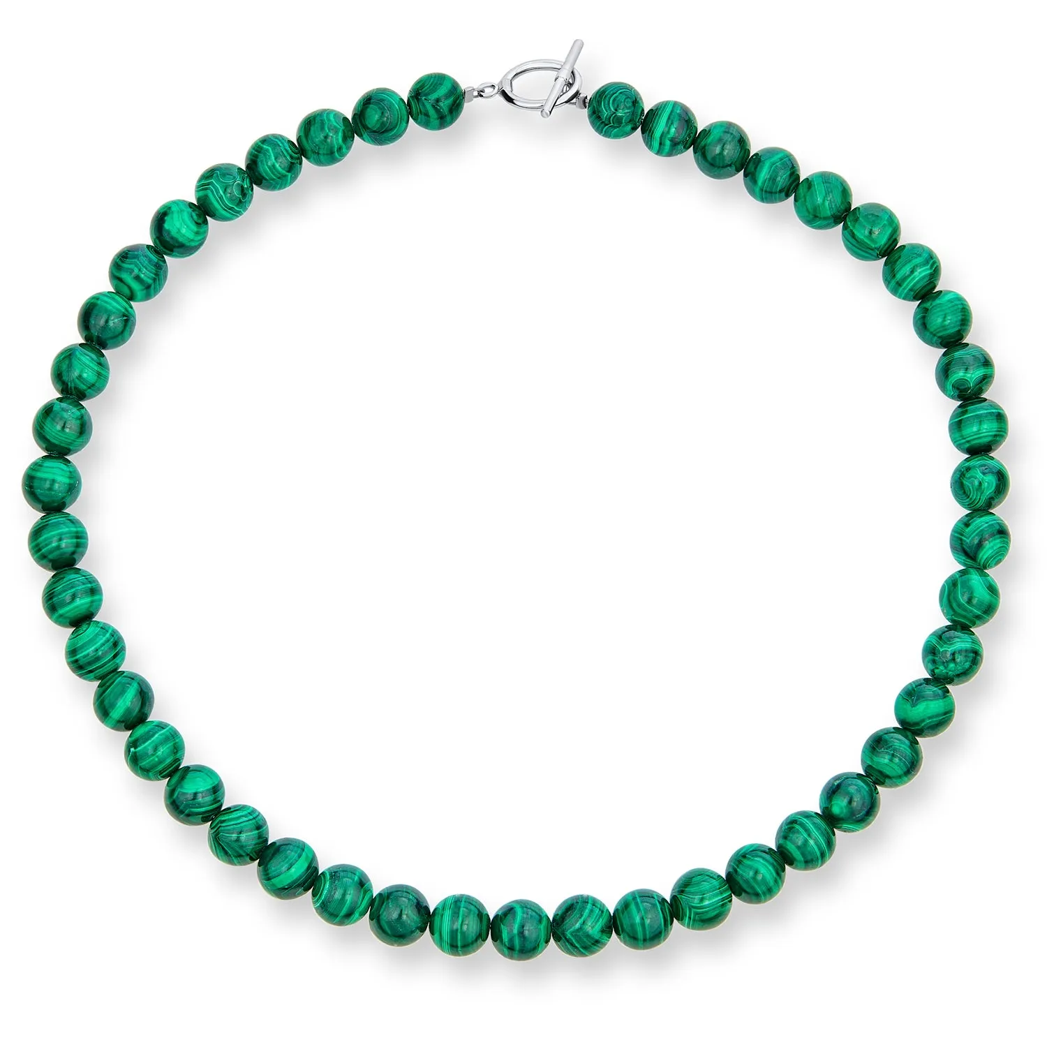 Plain Western Jewelry Green Malachite Bead Strand Necklace with Silver Clasp