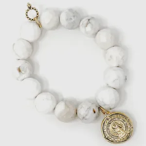 Powerbeads By Jen Faceted Creamy White Howlite with Gold St. Christopher Compass