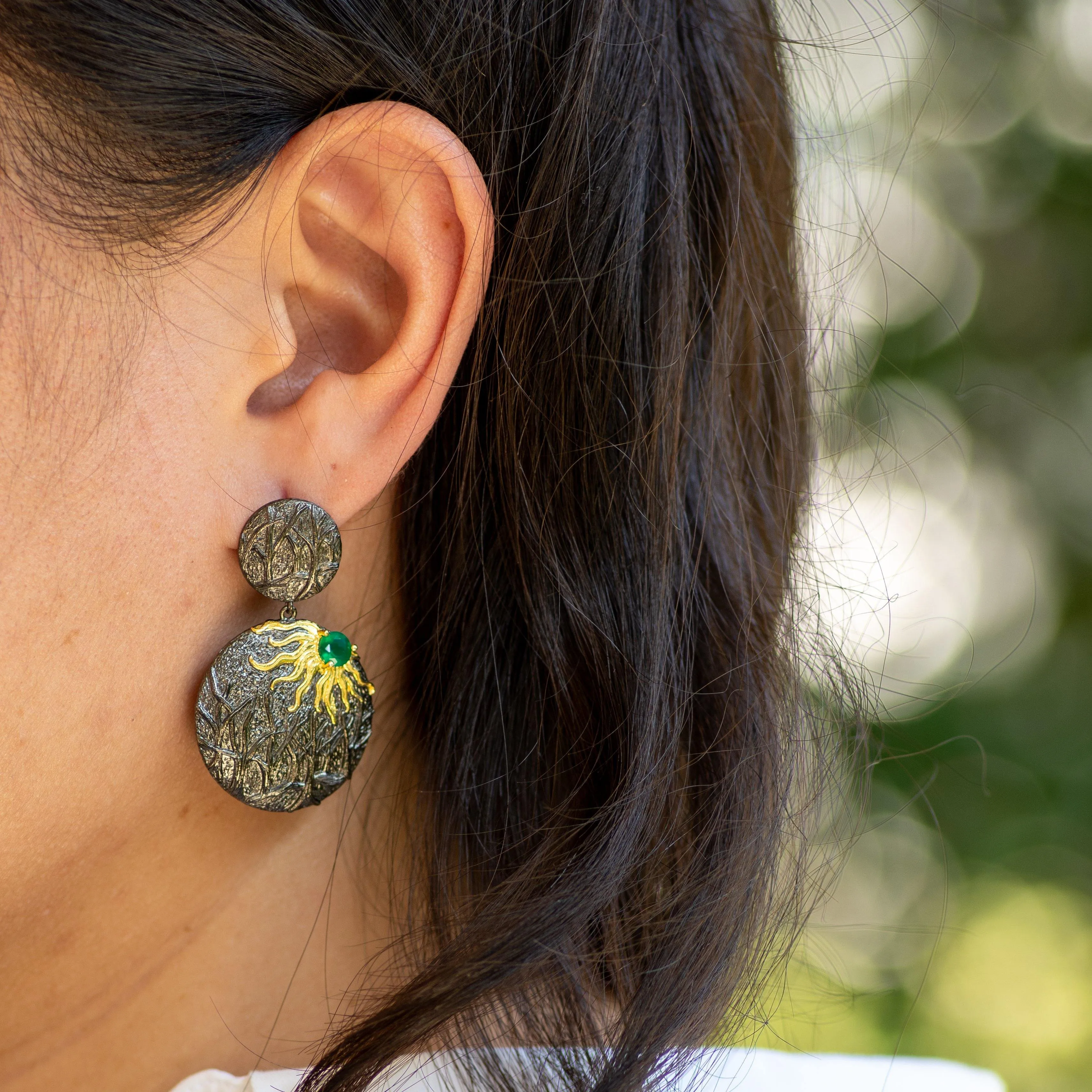 Rays Green Agate Earrings in Sterling Silver