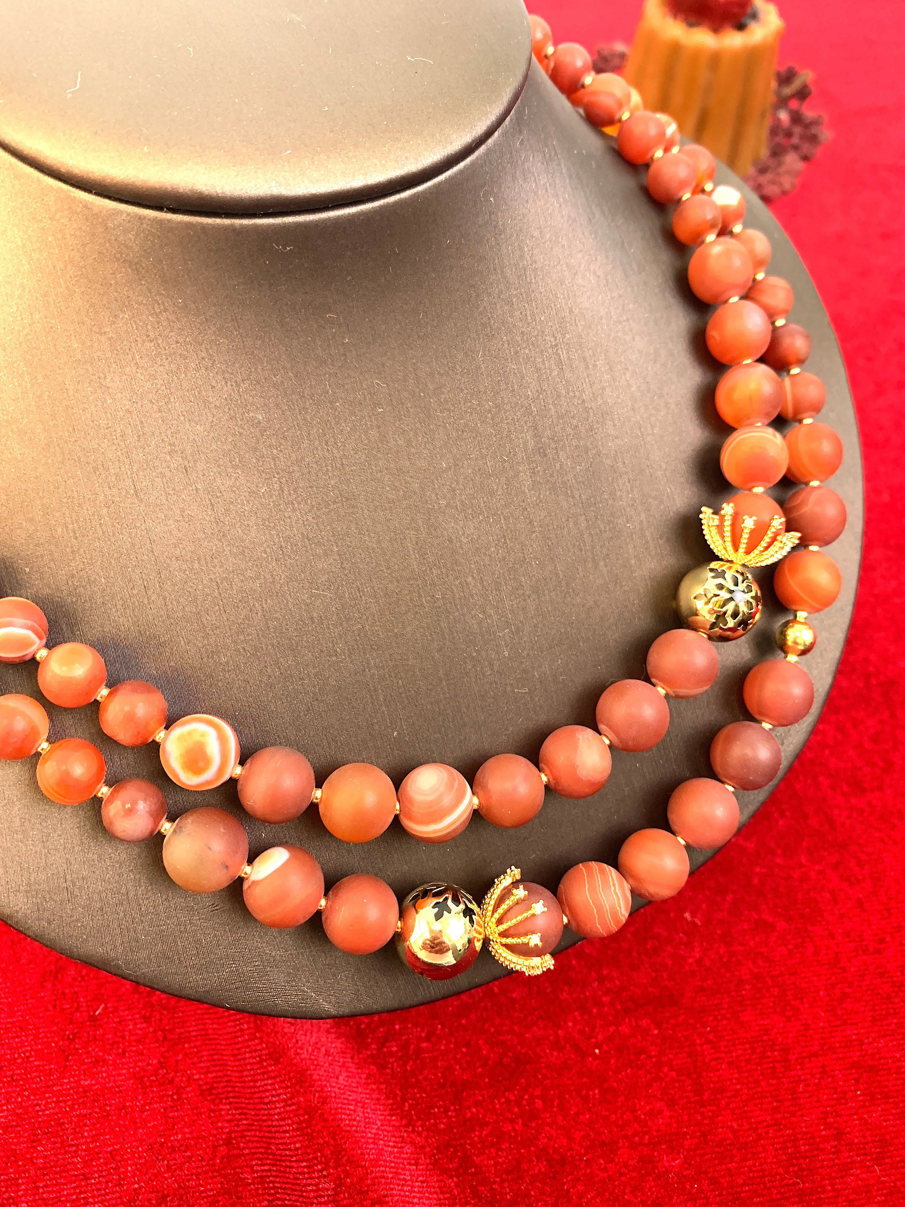 Red Agates Double Strands Stunning Necklace HN033