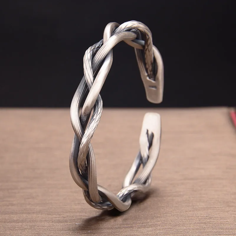 Retro Three-strand Twist Elegant Adjustable Sterling Silver Bracelet