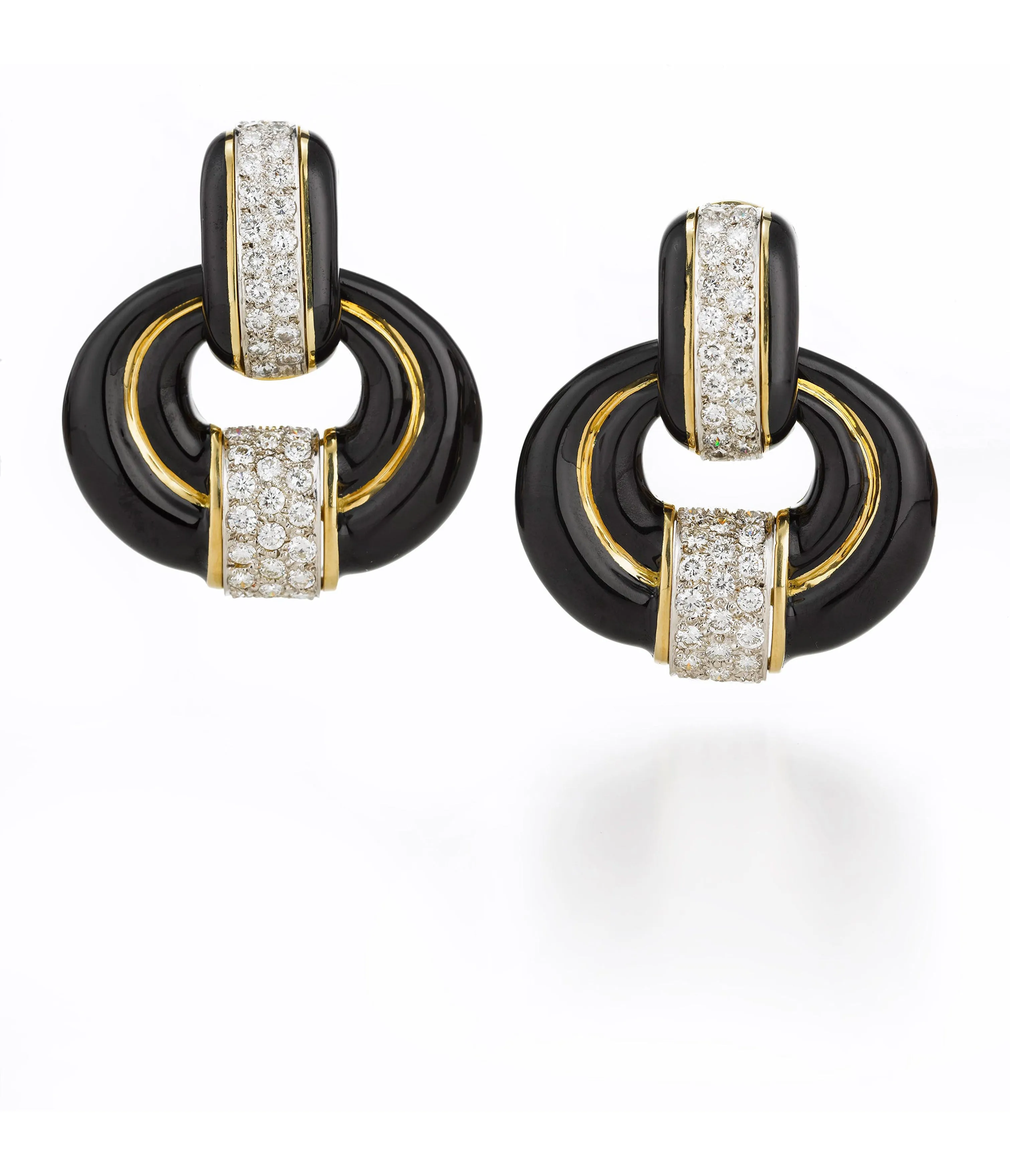 Rock Center Doorknocker Earrings, Black Enamel