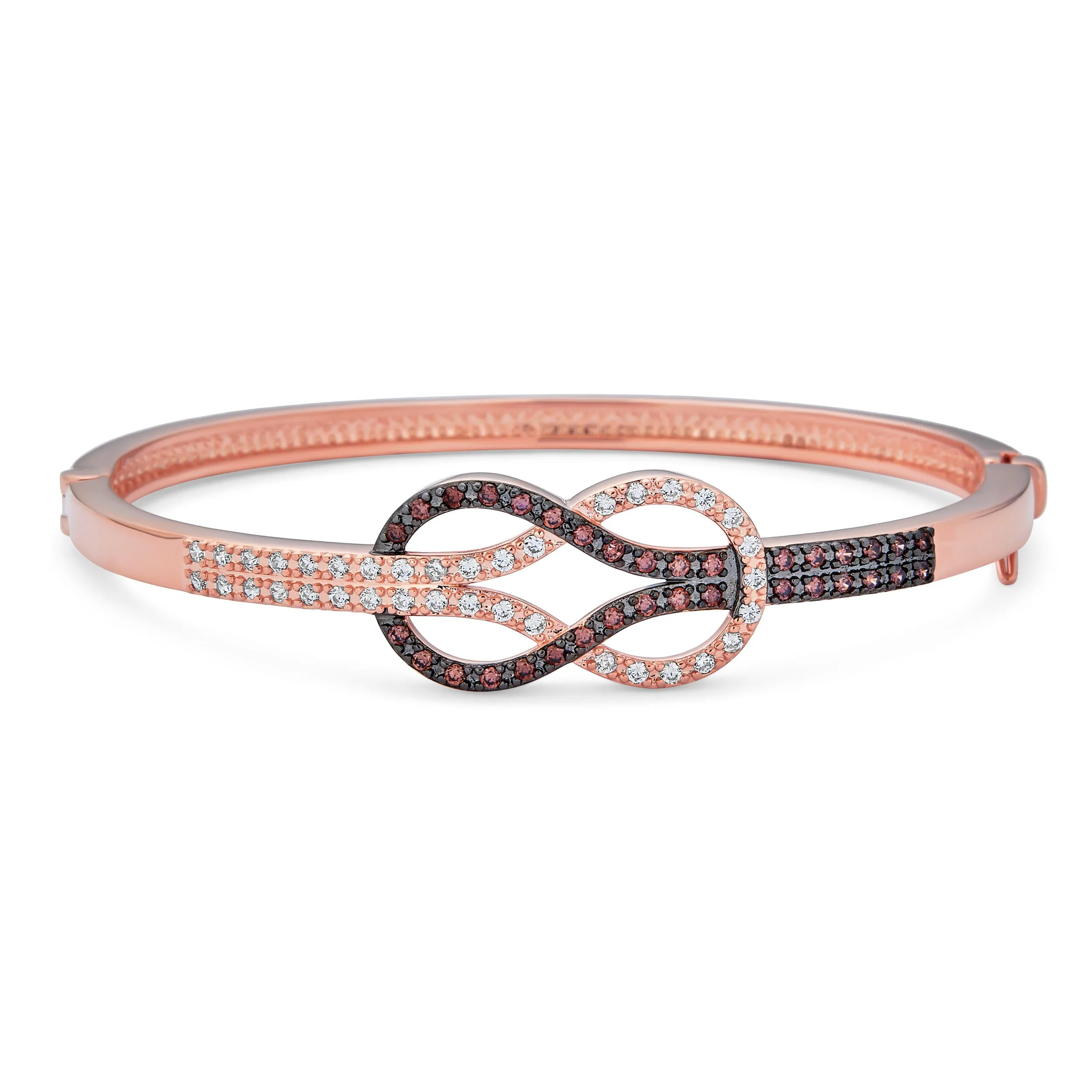 Romantic Tri Tone CZ Love Knot Infinity Bangle Bracelet Rose Gold Plated Brass