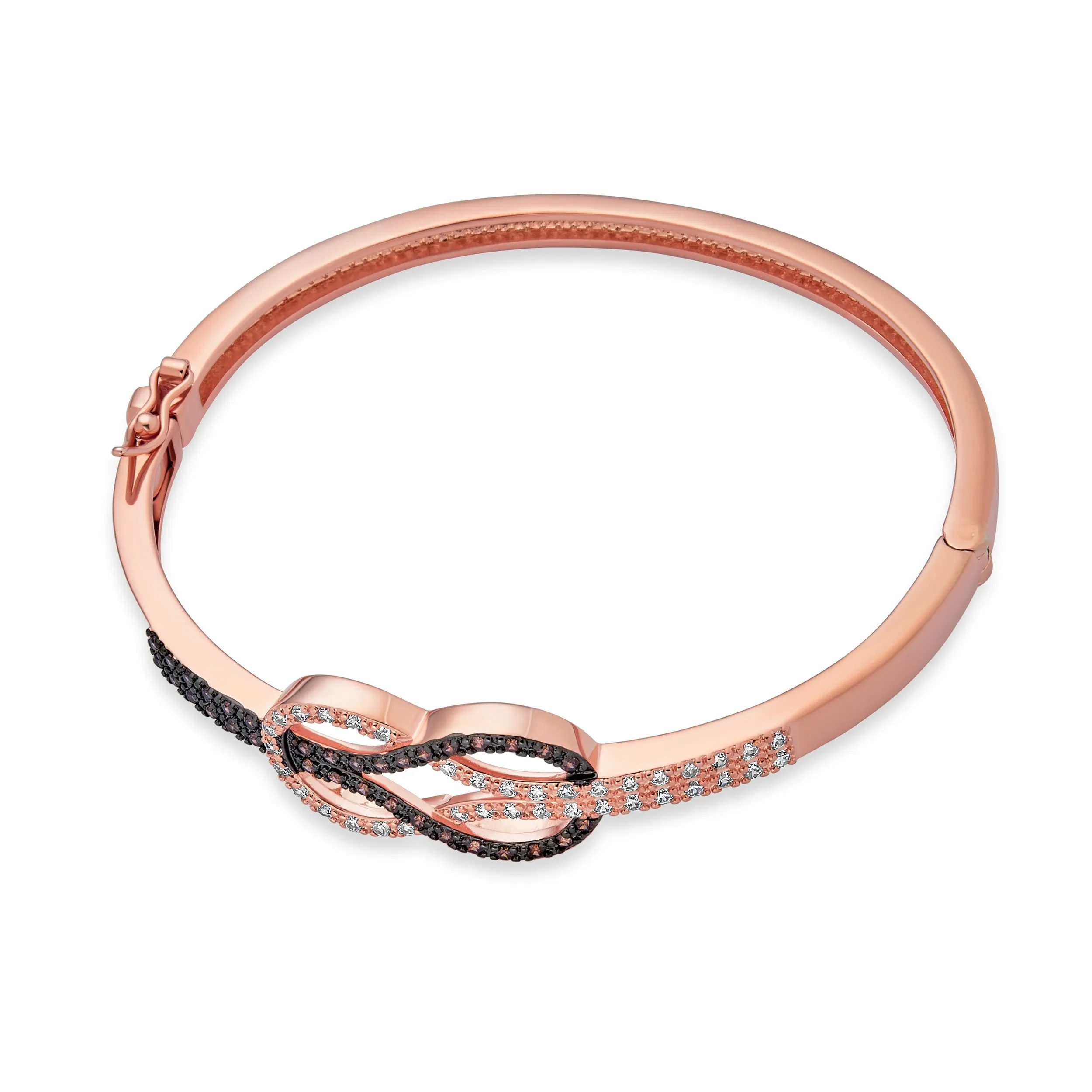 Romantic Tri Tone CZ Love Knot Infinity Bangle Bracelet Rose Gold Plated Brass