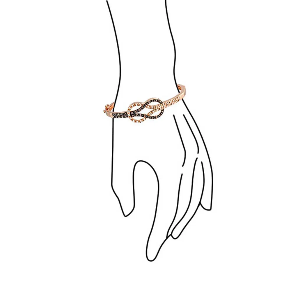 Romantic Tri Tone CZ Love Knot Infinity Bangle Bracelet Rose Gold Plated Brass