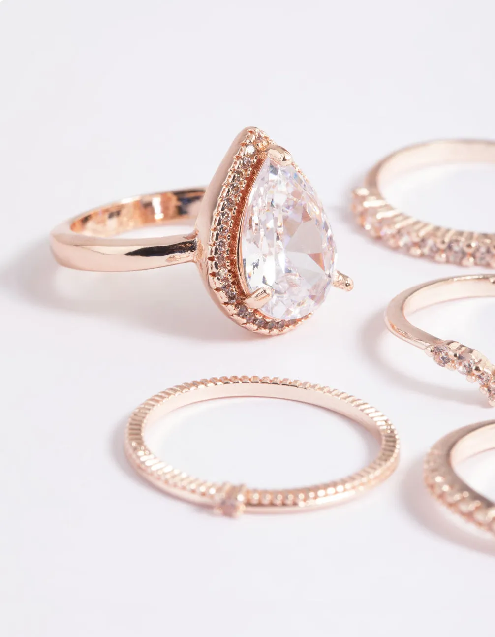 Rose Gold Cubic Zirconia Pear Ring 5-Pack