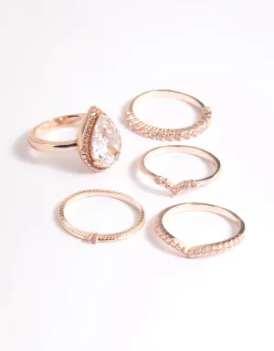 Rose Gold Cubic Zirconia Pear Ring 5-Pack