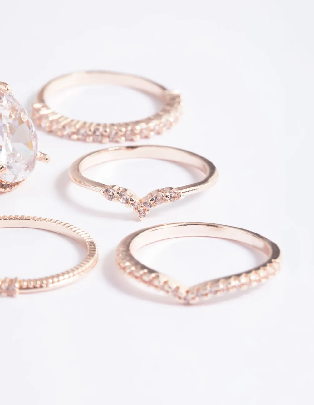 Rose Gold Cubic Zirconia Pear Ring 5-Pack