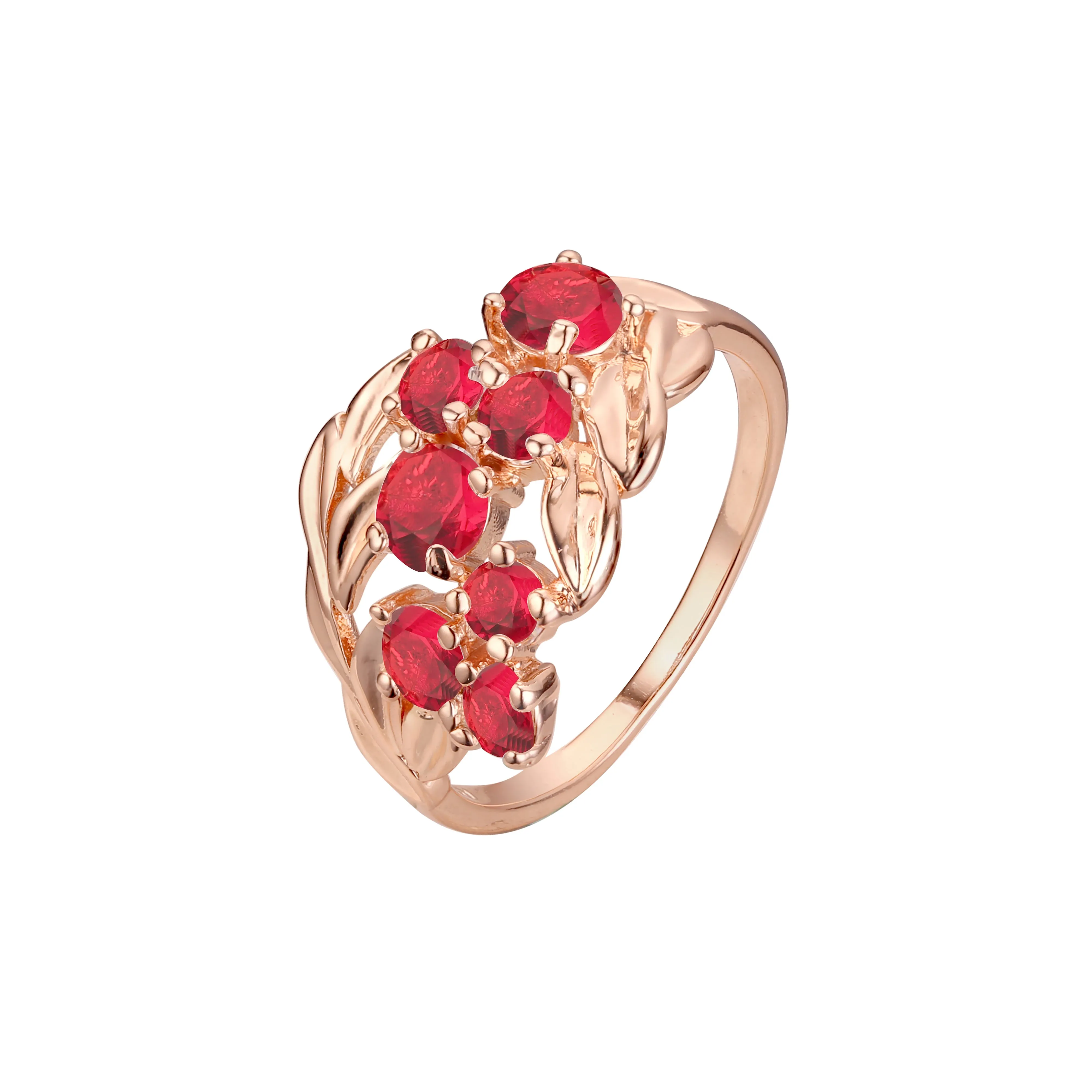 Rose Gold luxurious cluster red stones and leaves rings