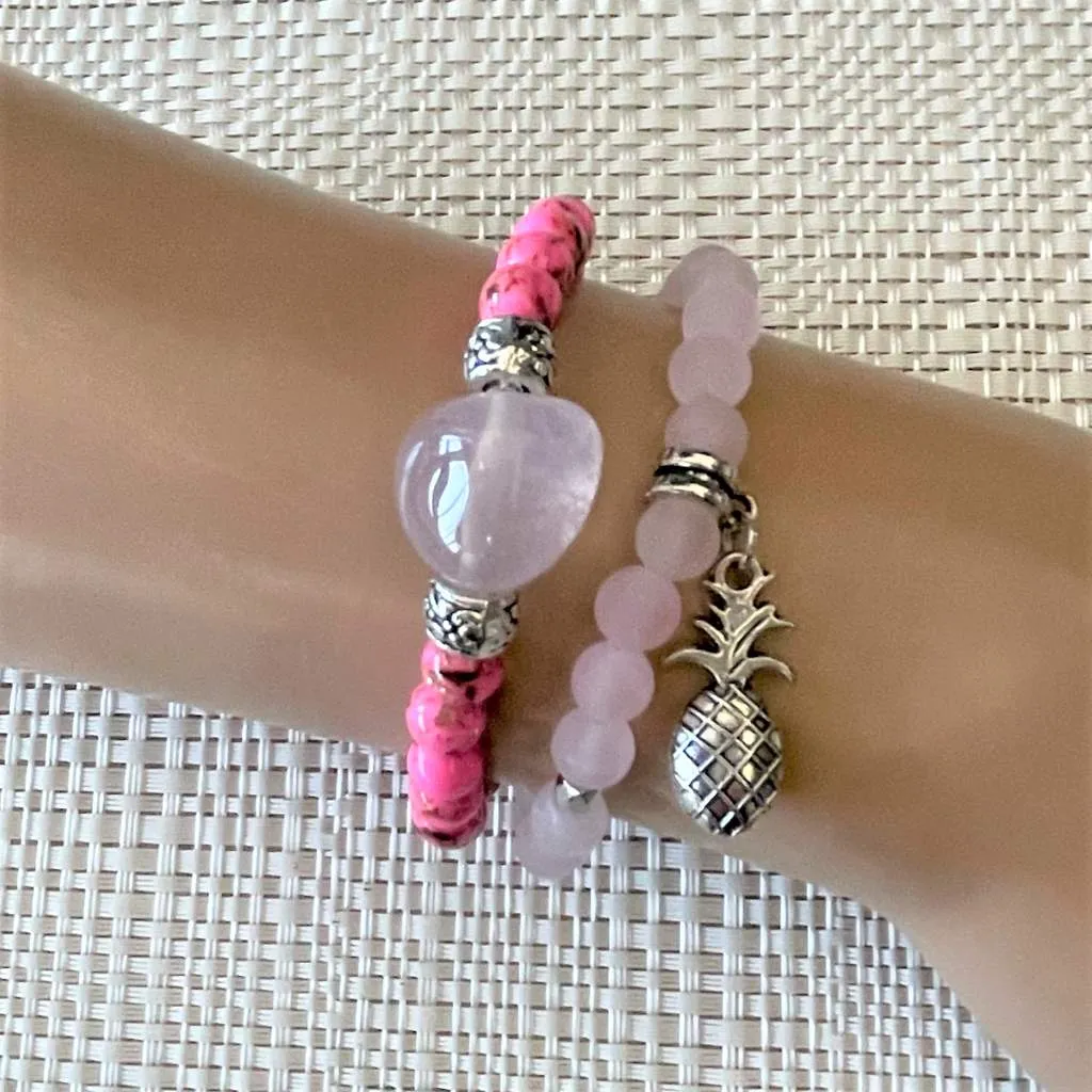 Rose Quartz and Pink Mosaic Beaded Bracelet