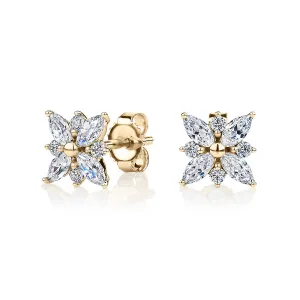 Round Brilliant and Marquise stud earrings with 0.84 carats* of diamond simulants in 10 carat yellow gold