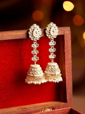 Rubans 22K Gold plated kundan studded pearl beaded Elegant Jhumka earrings