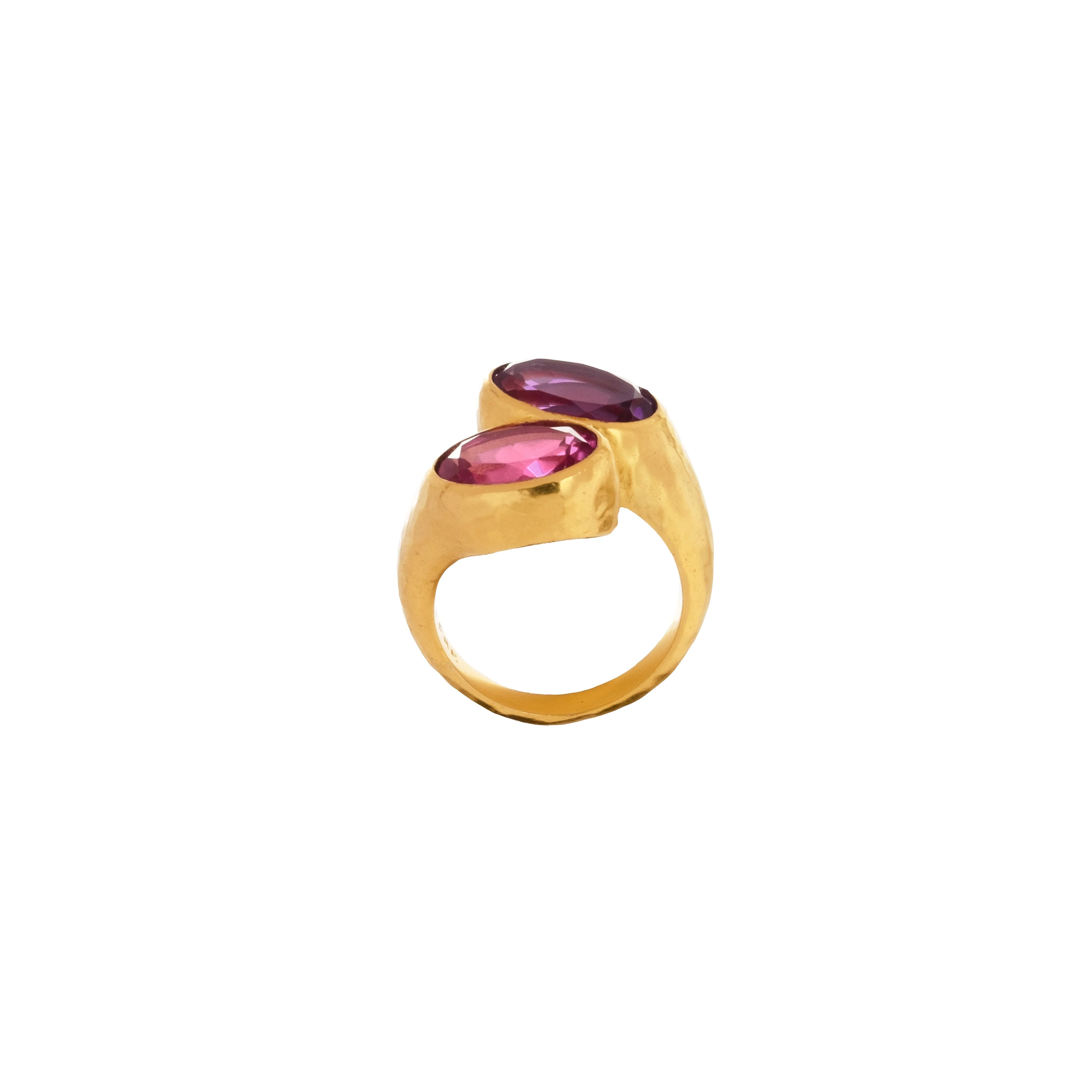 Santorini Ring Dark Amethyst Quartz  & Dark Pink Quartz