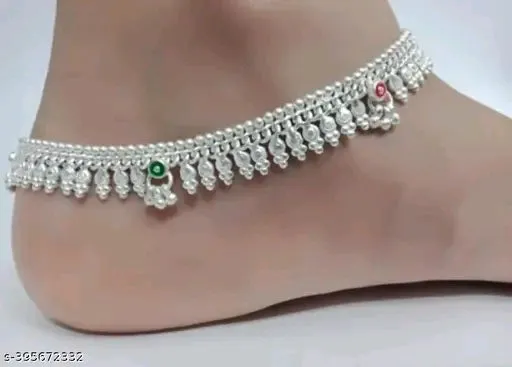 Shimmering Graceful Women Anklets &amp; Toe Rings – Oxidised Silver, Adjustable