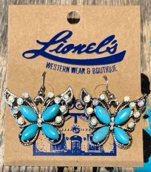 Silver Butterfly Earrings w/ Turquoise & Crystals