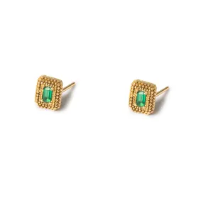 single Green Baguette Stud Earrings