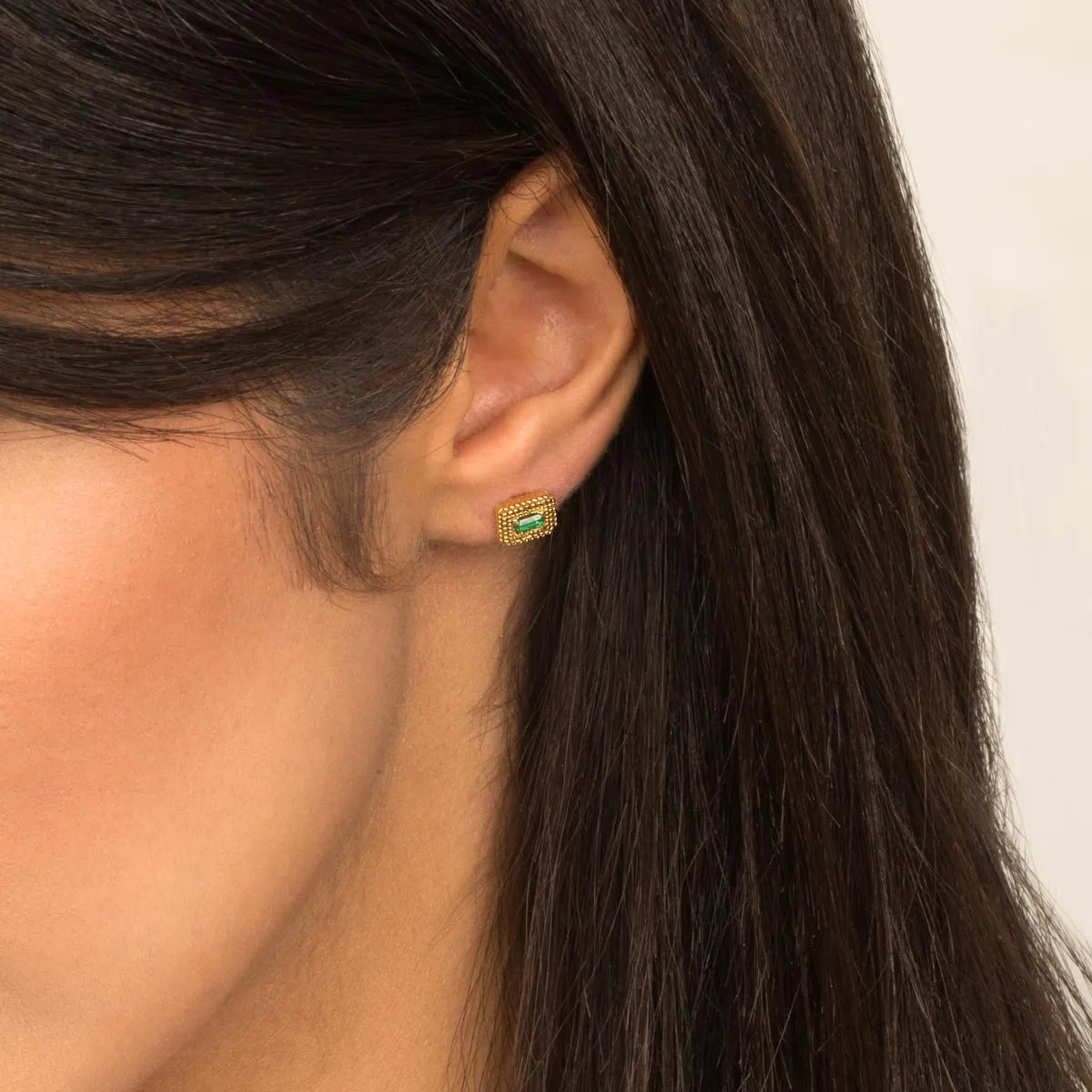 single Green Baguette Stud Earrings