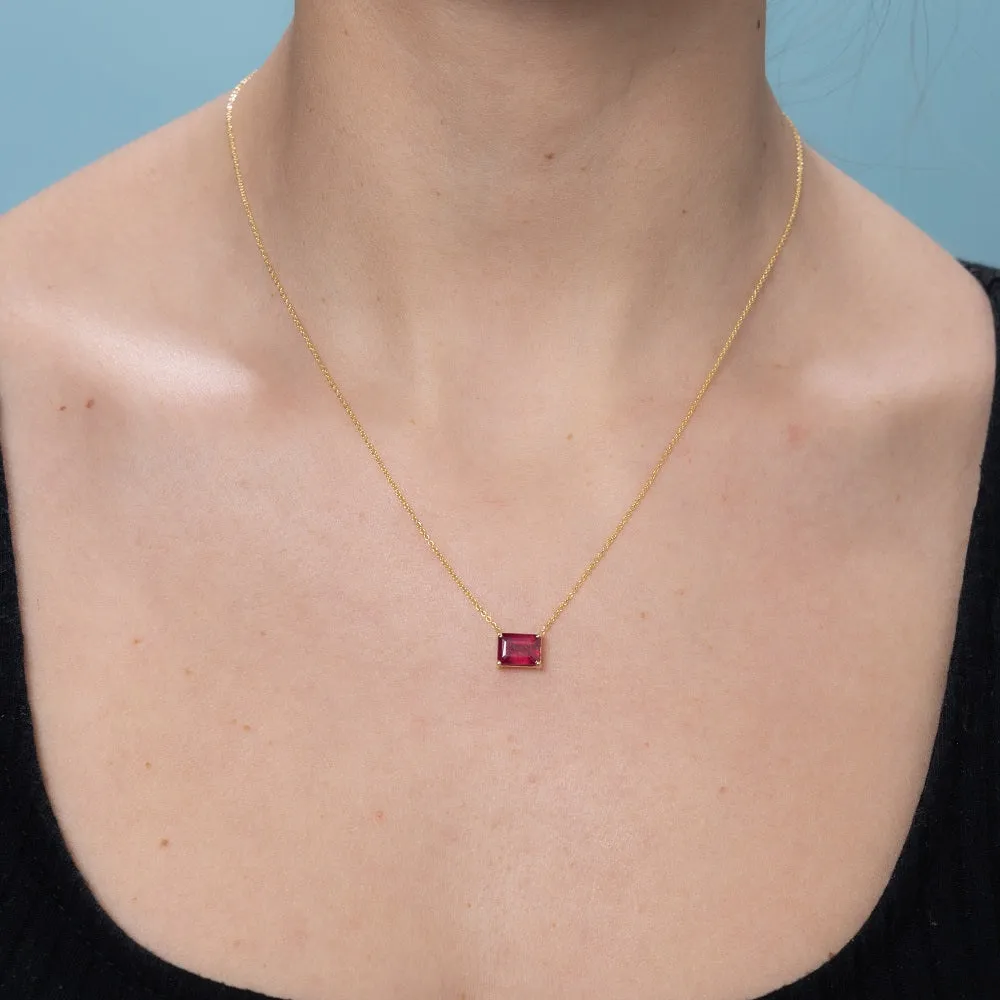 Solitaire Emerald Cut Ruby Necklace (2.40 ct.) in 14K Gold